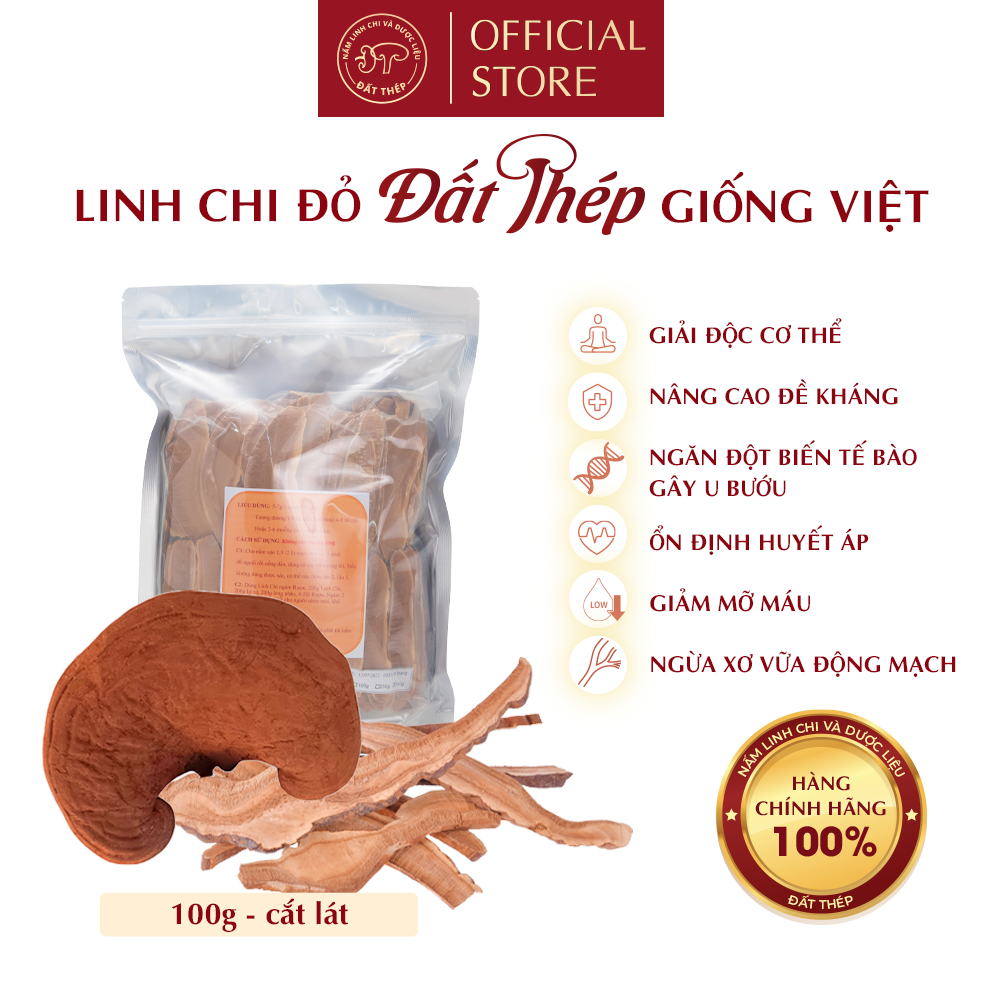 Trà Nấm Linh Chi Đỏ Đất Thép Giống Việt 100g (2 loại: Cắt lát hoặc nguyên tai) - Giải độc gan - Ổn định đường huyết