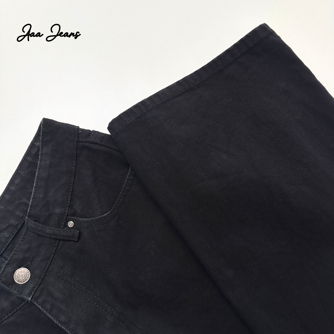 Quần jeans nữ màu đen ống suông lưng thấp Aaa Jeans