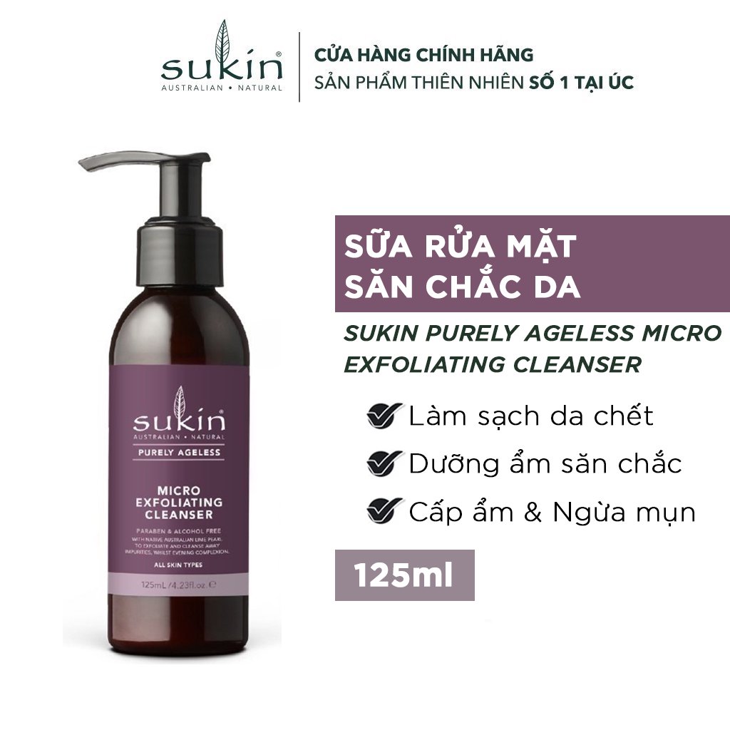 Sữa Rửa Mặt Làm Sạch Da Chết Sukin Purely Ageless Micro Exfoliating Cleanser 125Ml