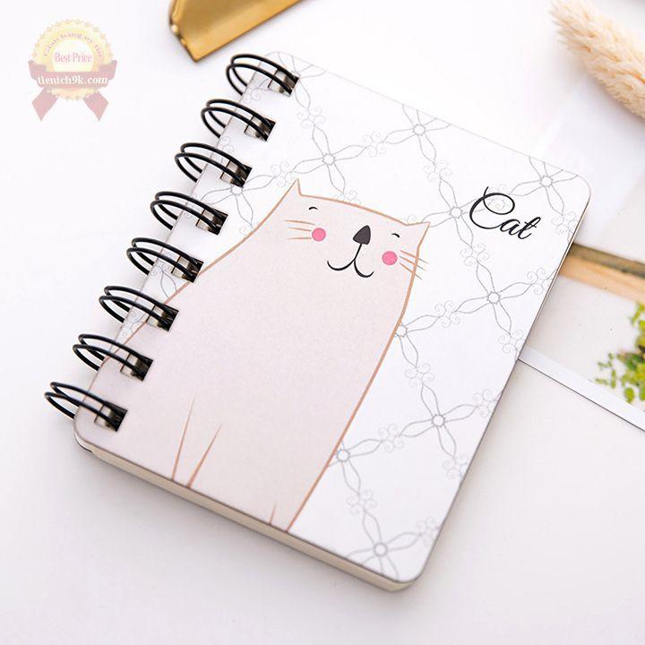 Sổ vẽ ghi chép mini a6 lò xo gáy xoắn 80 trang hình thú cưng cute dễ thương vintage planner