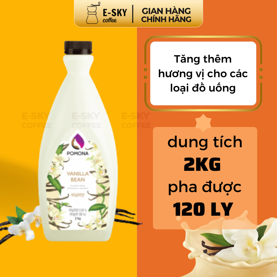 Sốt Vani Pomona Vanilla Sauce Nguyên Liệu Pha Chế Cà Phê Trà Sữa Hàn Quốc Chai 2kg