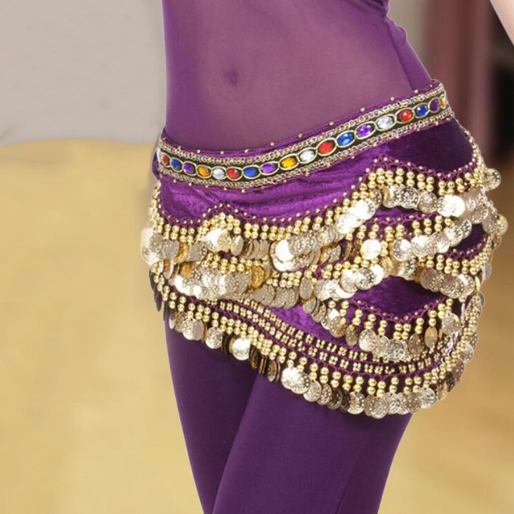 Velvet Dangling Gold  Belly Dancing Hip Skirt Scarf Wrap Belt