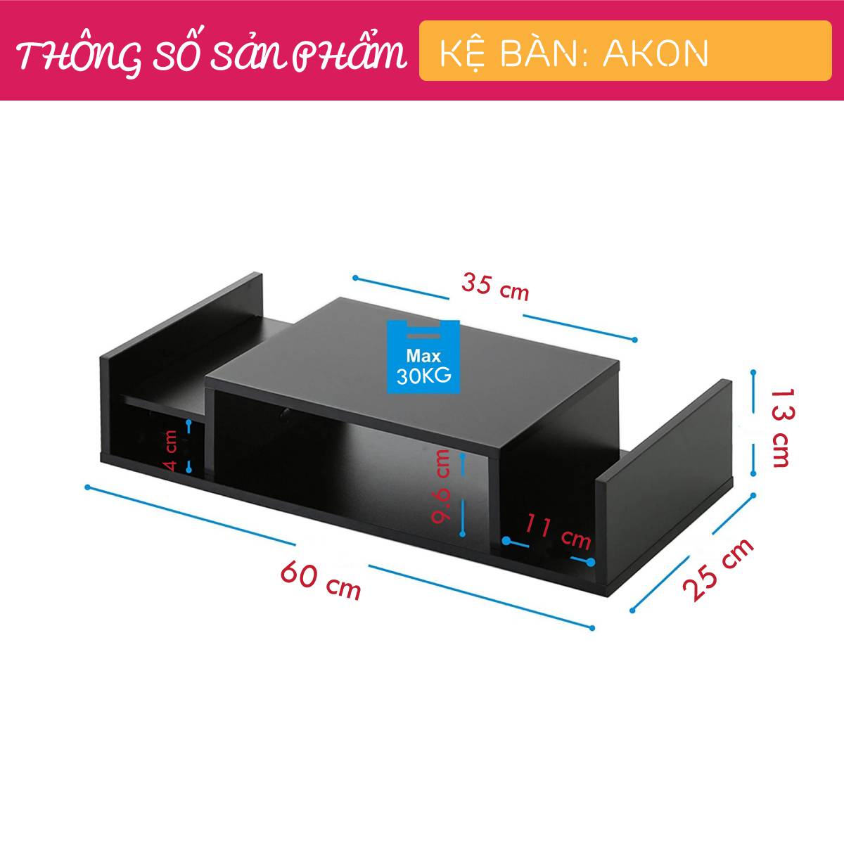 Hình ảnh Kệ để bàn gỗ hiện đại SMLIFE Akon | Gỗ MDF dày 17mm chống ẩm | D60xR25xC13cm