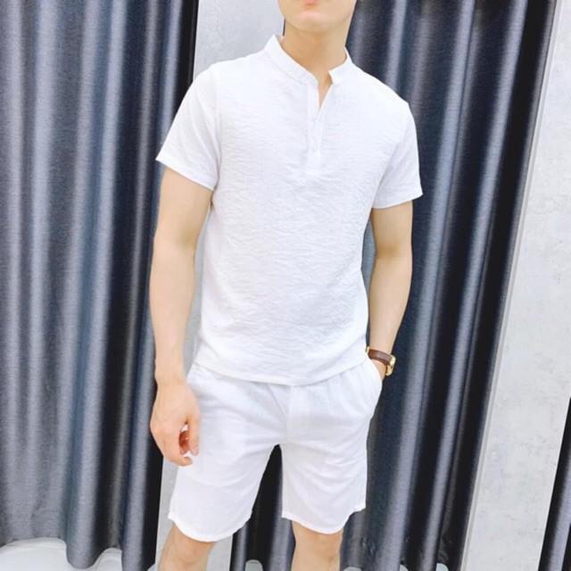 Bộ Quần Áo Nam, Quần Áo Nam Mùa Hè Chất Đũi Cổ Tàu BAKARA SHOP