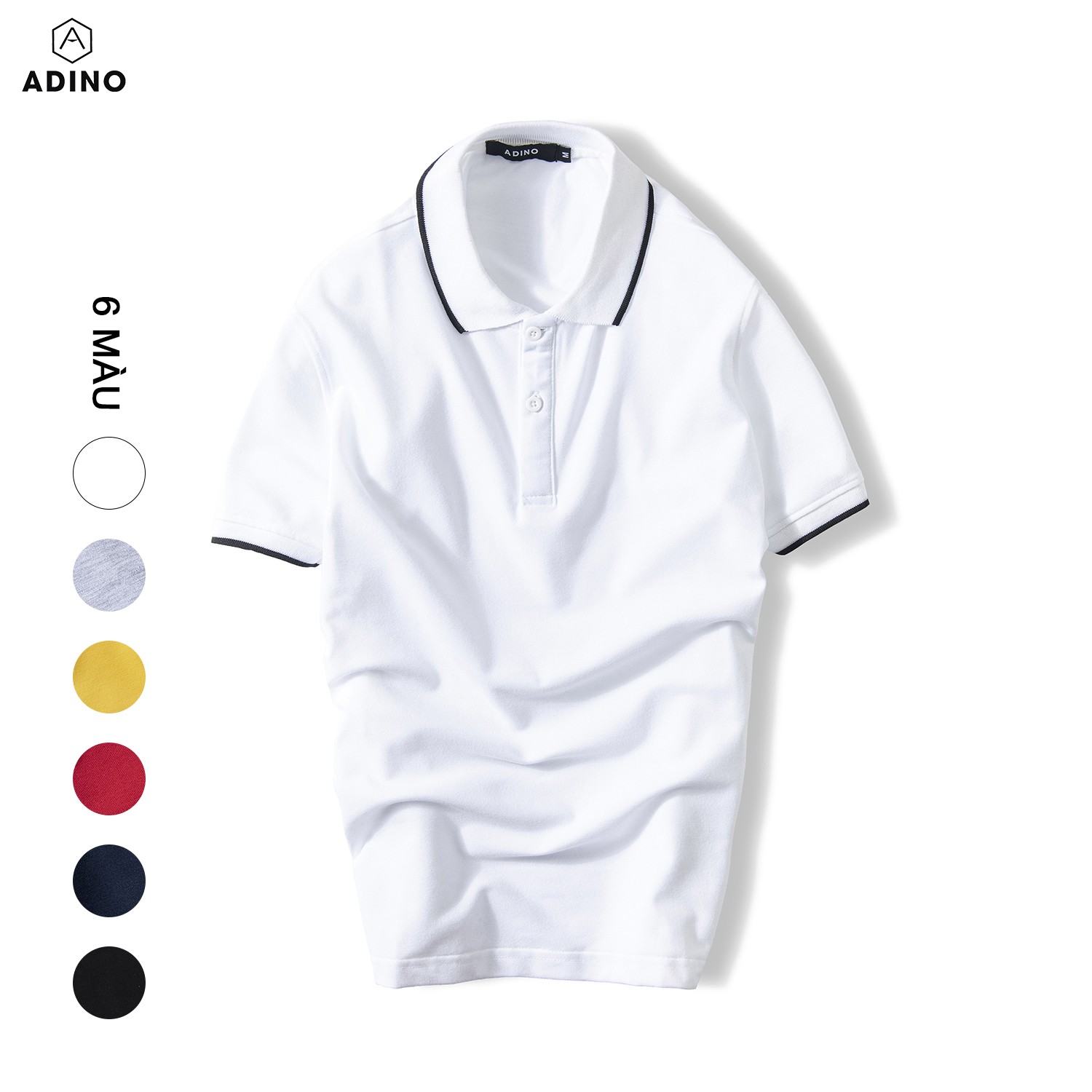 Hình ảnh Áo polo nam ADINO màu trắng phối viền vải cotton co giãn dáng slimfit trẻ trung AP71