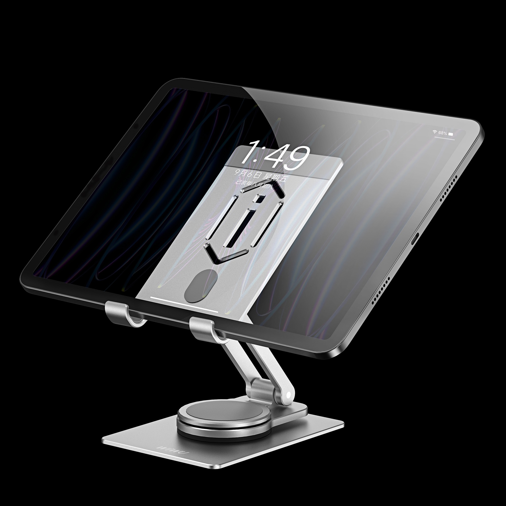 Kệ Wiwu Desktop Rotation Stand Zm107 Cho Điện Thoại, Ipad Làm Bằng Nhôm Nguyên Khối, Xoay 360 Độ, Có Thể Gập Lại - Hàng Chính Hãng