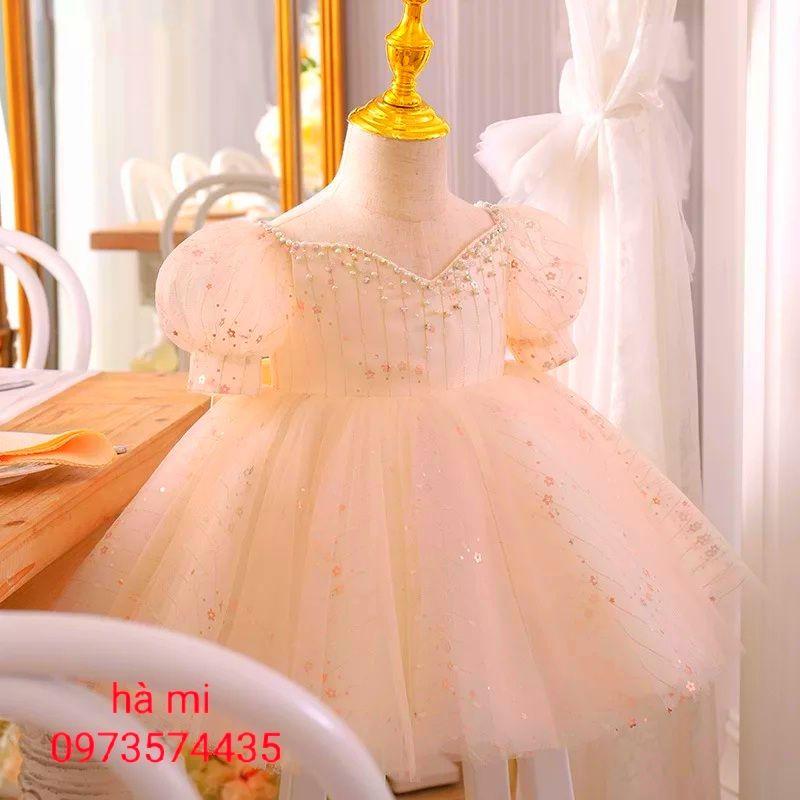 Đầm hồng da dự tiệc sinh nhật cho bé size 7kg đến 40kg.