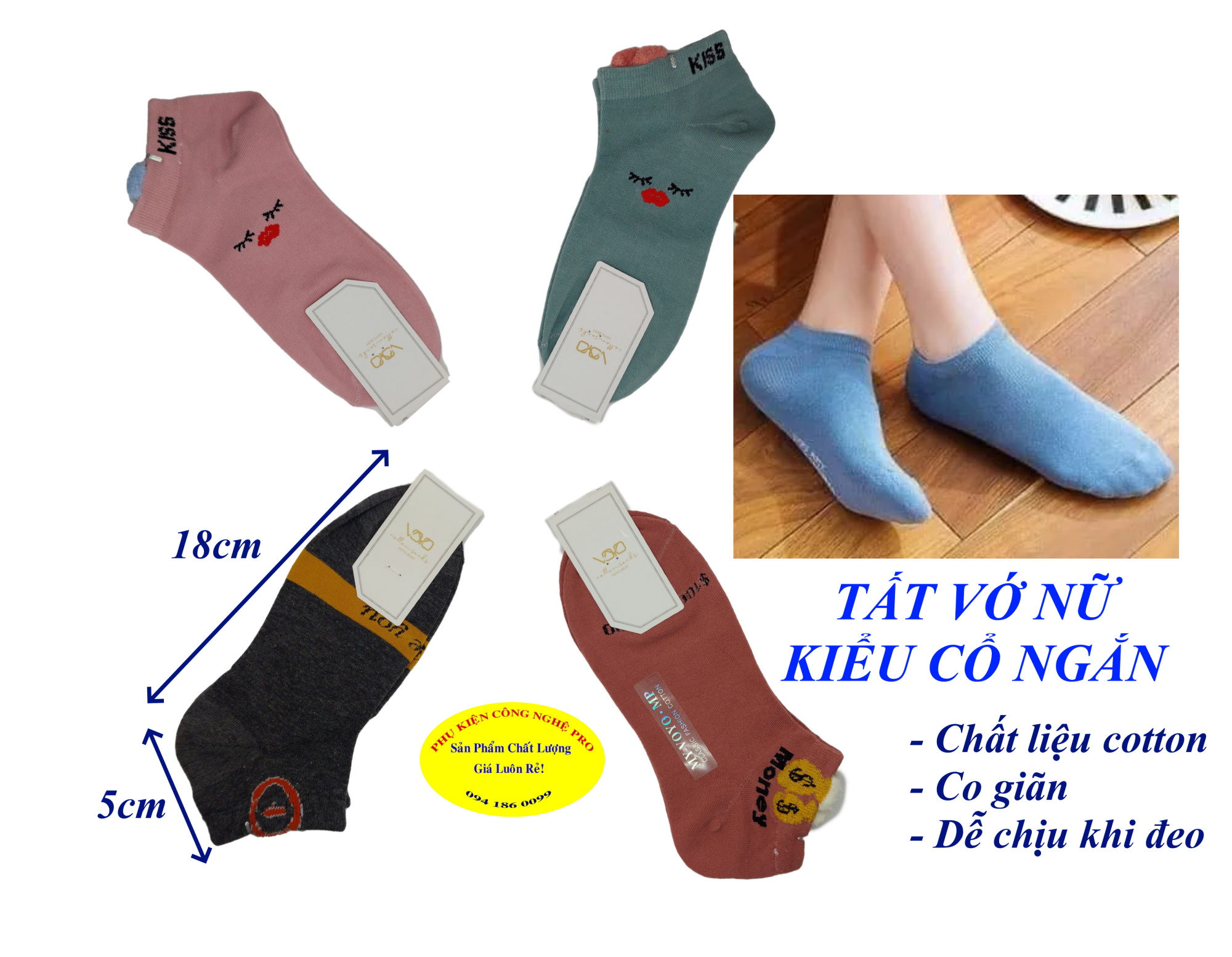 Tất Vớ nữ Kiểu cổ thấp Voyo Cotton Socks Voyo.best In hình bất kỳ Chất liệu thun cotton co giãn, Bảo vệ đôi chân