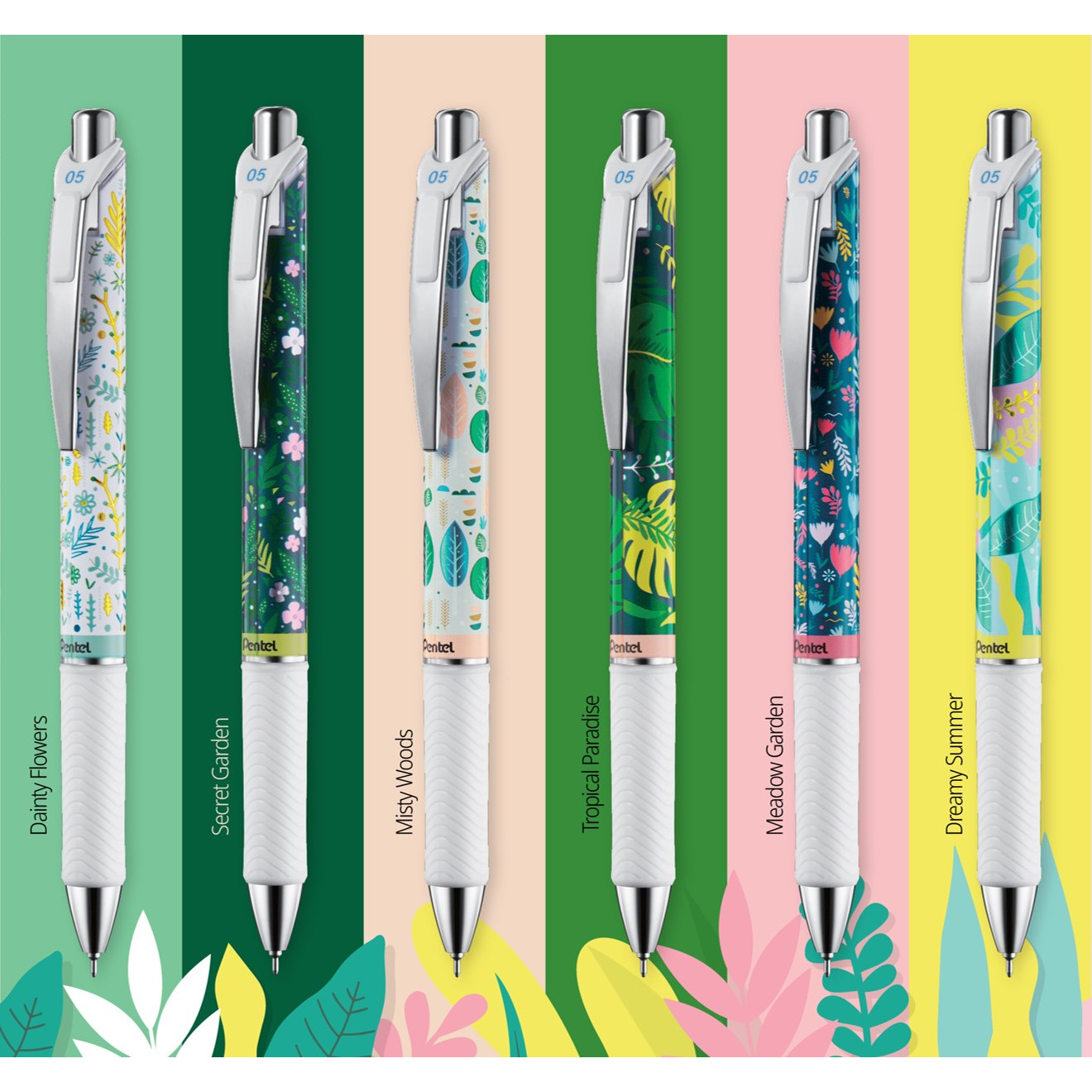 Combo 6 bút gel Pentel EnerGel Kawaii - Florals Version 2020 (Phiên bản 2020)