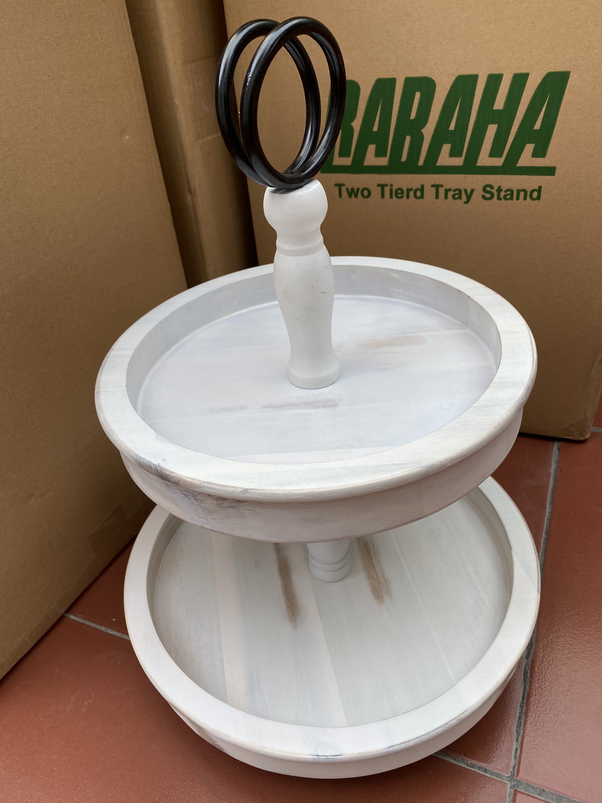 Khay bánh 2 tầng phong cách vintage, dùng trang trí bánh ngọt, donut, trái cây - Màu trắng