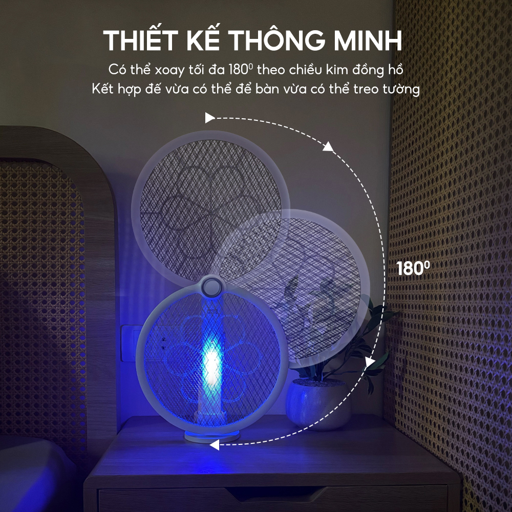 Vợt muỗi điện Lebenlang LBL0102, đèn bắt muỗi 2in1 tự động, 3W, an toàn khi sử dụng, tặng đập côn trùng, bảo hành 2 năm - hàng chính hãng
