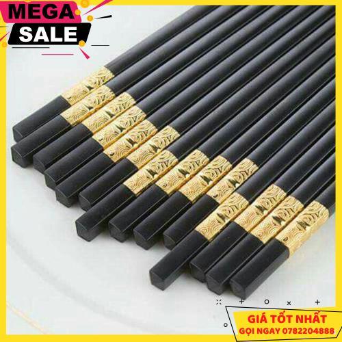 Hộp 10 Đôi Đũa Sừng Hợp Kim Mạ Vàng Cao Cấp  - Giao Hàng Toàn Quốc