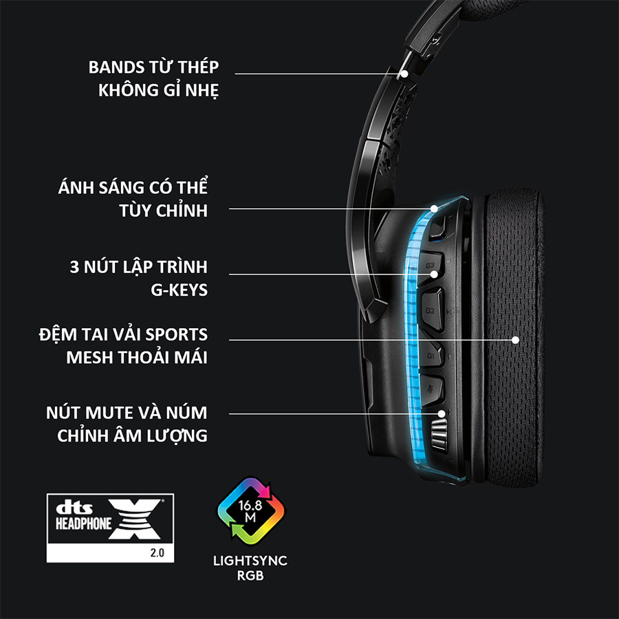 Tai nghe game RGB có dây Logitech G633s - Âm vòm 7.1, màn loa 50mm, 3 nút lập trình, Mic to rõ - Hàng chính hãng