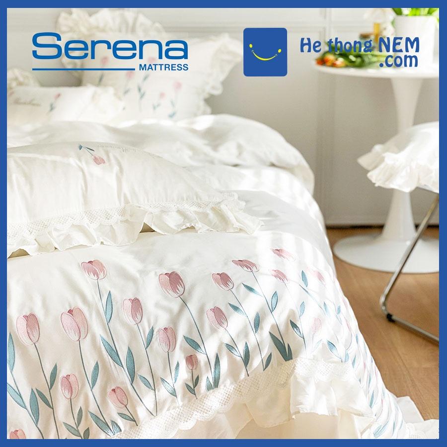Bộ Chăn Ga Gối 5 Món Lụa Satin SERENA Chăn Ga Gối Đệm Drap Trải Giường - Hệ Thống Nệm