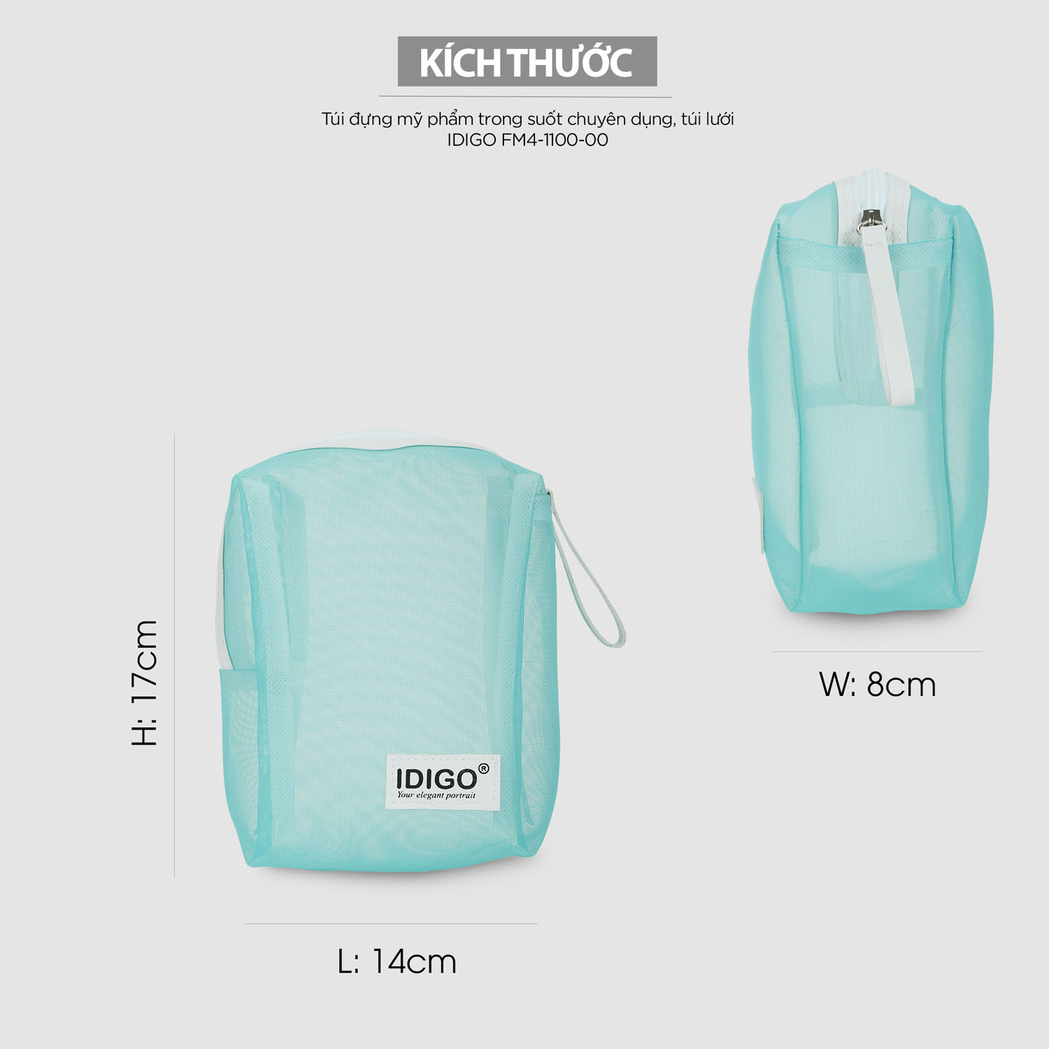 Túi đựng mỹ phẩm trong suốt chuyên dụng, túi lưới đựng đồ vệ sinh cá nhân mang theo du lịch, đi tập gym IDIGO FM4-1100