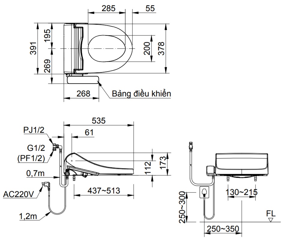 Nắp rửa điện tử CW-H18VN ️Nắp bồn cầu điện tử thông minh có sưởi, xịt rửa nước ấm, sấy khô