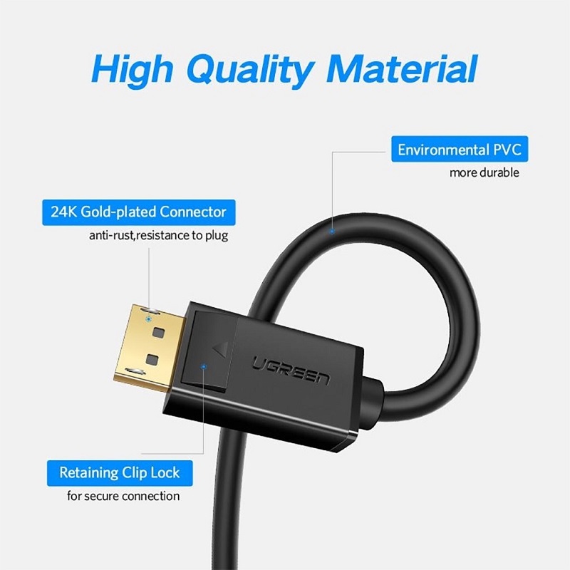 Cáp Displayport 2 đầu dương 1,5M hỗ trợ 2K*4K@60Hz 28AWG Ugreen 10245 hàng chính hãng