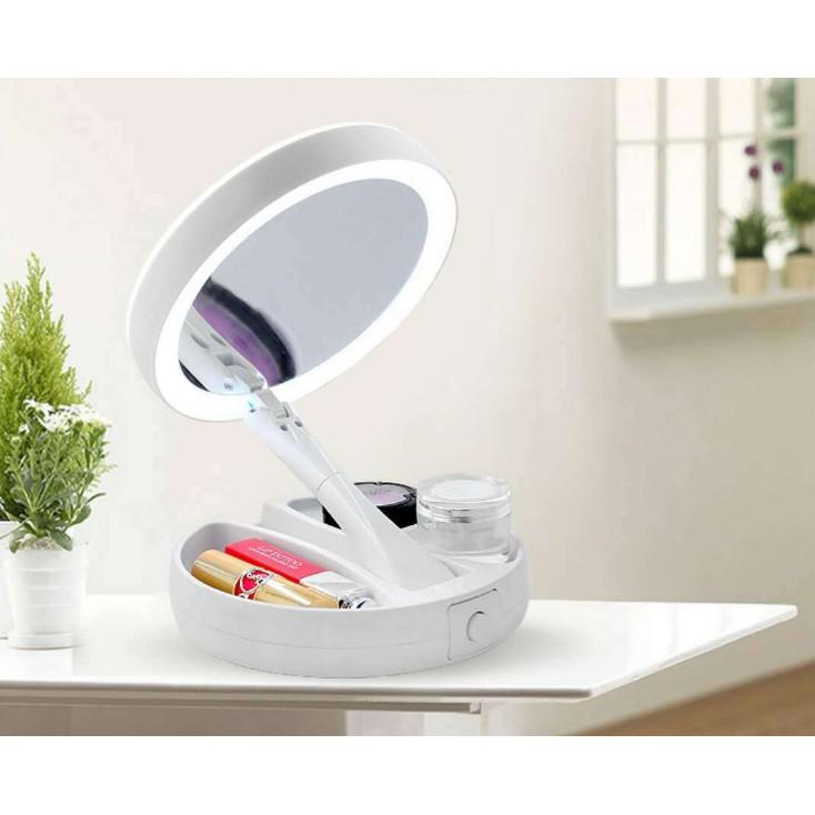 Gương đèn led trang điểm gấp gọn