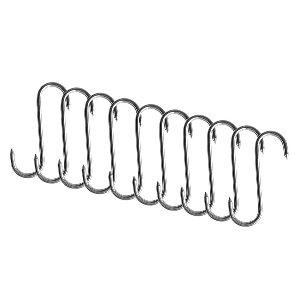 10 Pcs S Shaped Stainless Steel Hooks Pan Pot Meat Hanger Organizer