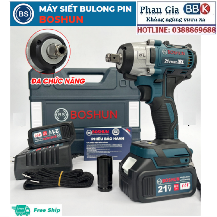 Máy Siết Bulong BOSHUN 21V Dùng Pin 10 CELL - 3 Chức Năng, Máy Bắn Bulong 100% Lõi Đồng Không Chổi Than - Bảo Hành 12 Tháng