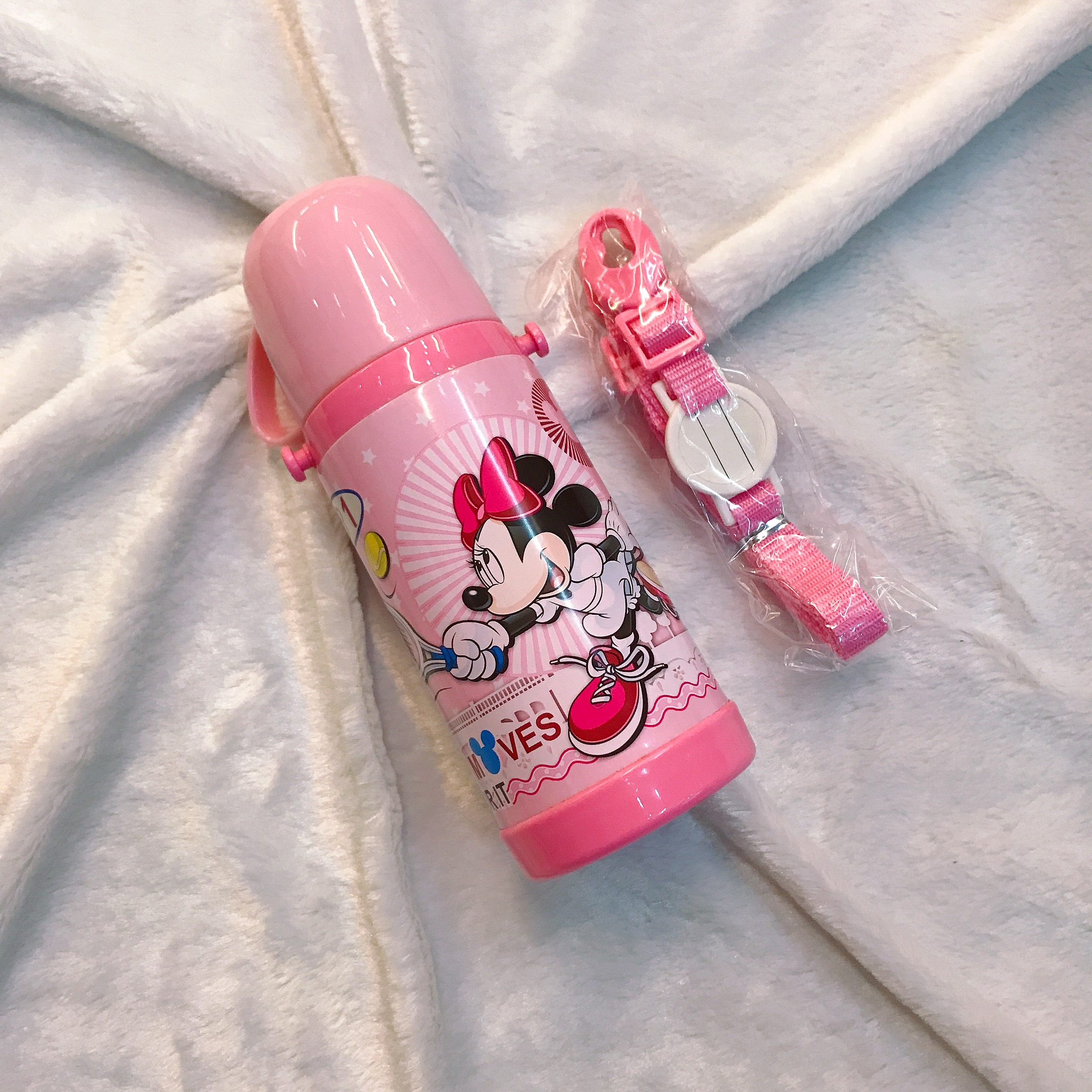 Bình nước giữ nhiệt hình chuột Minnie màu hồng đánh vợt cho trẻ em, các bé, học sinh -  - WD-3413MIN