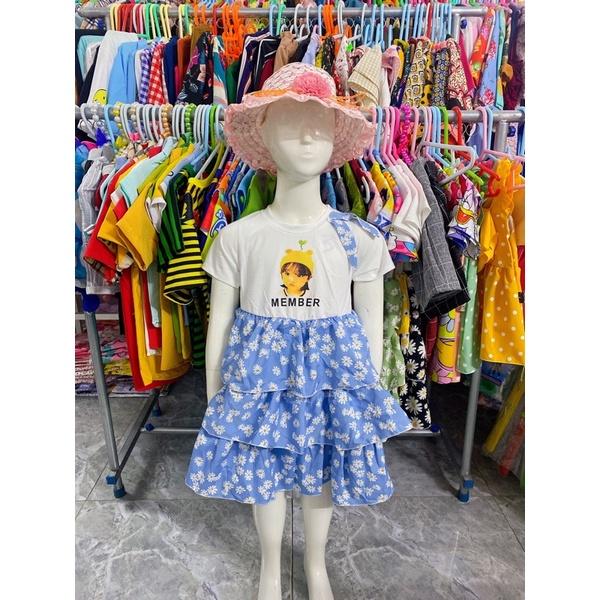 Đầm Bé Gái Hoa Size 18-22,5Kg, 4-6 Tuổi Kết Nơ Xếp Tầng, Váy In Hình Bé Dễ Thương