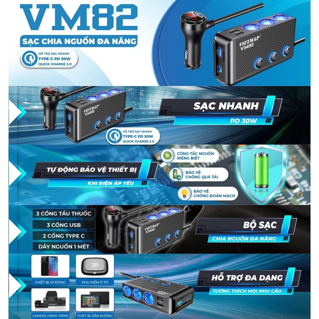 VIETMAP VM82 - Bộ chia sạc ô tô đa năng - Sạc nhanh Type-C PD 30W và QC 3.0 - Hàng chính hãng