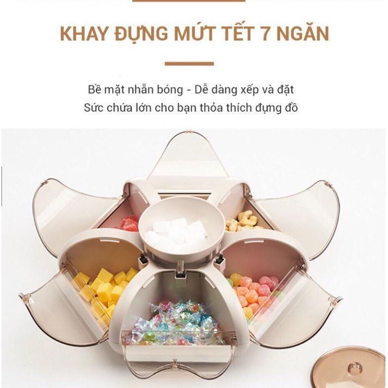 Khay mứt tết, khay mứt bánh kẹo tết hình bông hoa tự bung nắp 6 cánh độc lạ