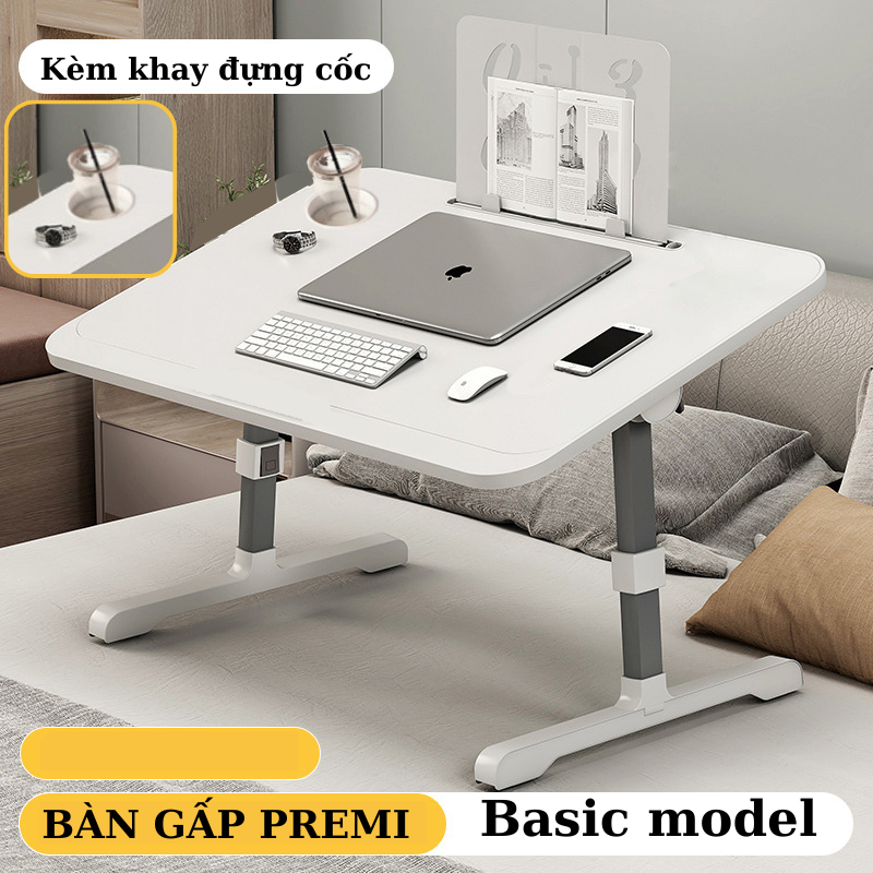 Bàn làm việc ngồi giường mặt bàn kích thước nhỏ gọn có ổ cắm tiện lợi thông minh, bàn học đa năng nâng hạ chiều cao chân khung nhôm