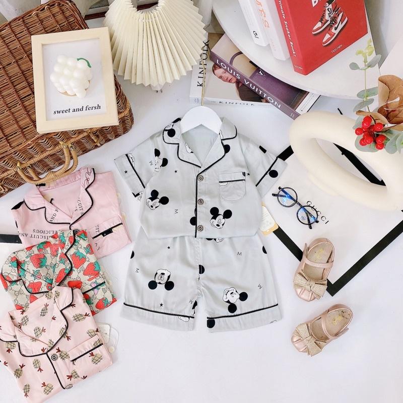 bộ pijama lụa cộc tay quần đùi bé trai hàng quảng châu cao cấp sz 10-20kg