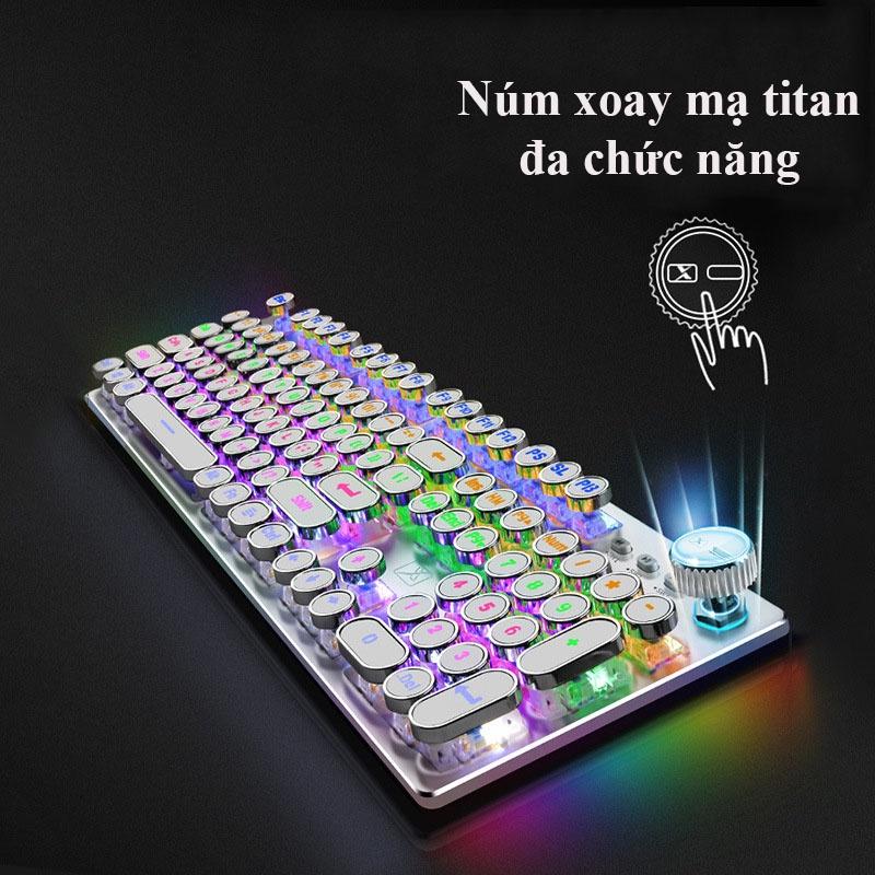 Bàn phím cơ Blue switch XinMeng K901, Bàn phím gaming chính hãng led RGB Phím tròn mạ bạc cá tính có núm xoay đa năng - Hàng chính hãng