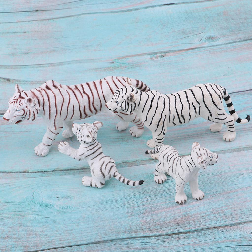 4 Pieces Simulation White Tiger Figure Toy Animal Model Set, Home Ornaments