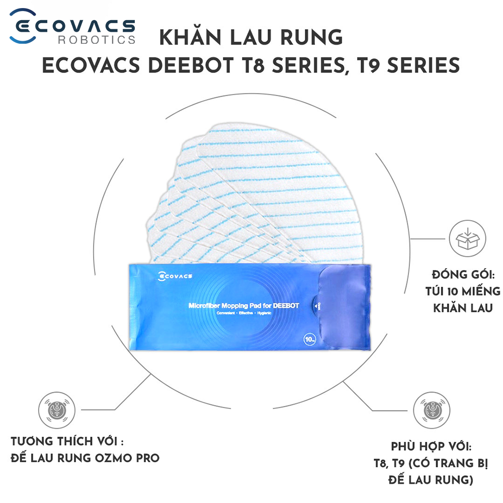 Khăn lau rung cho Robot Ecovacs Deebot T8 Series, T9 Series - Phiên bản quốc tế - Hàng chính hãng Nhập khẩu