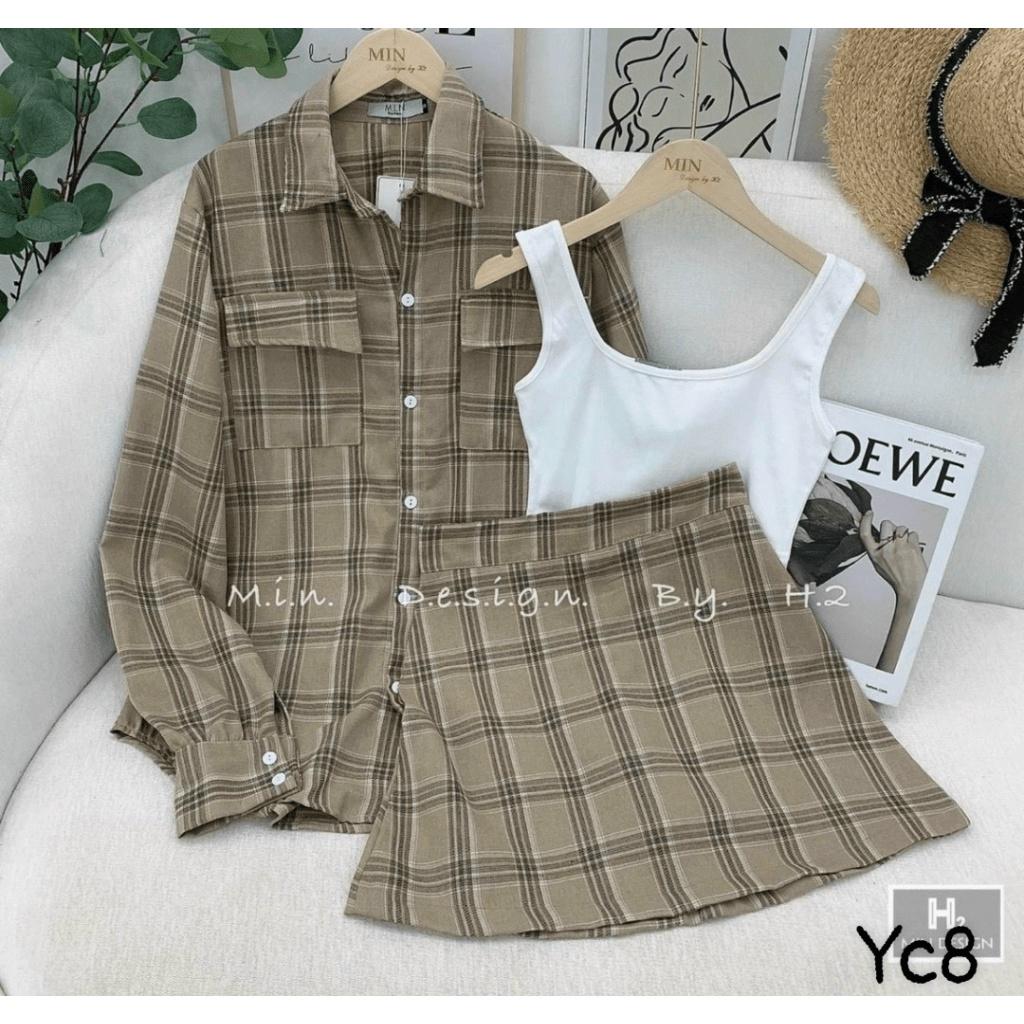 SÉT 3 MÓN ÁO VÁY CARO TRẺ TRUNG NĂNG ĐỘNG TÔN DÁNG CỰC XINH