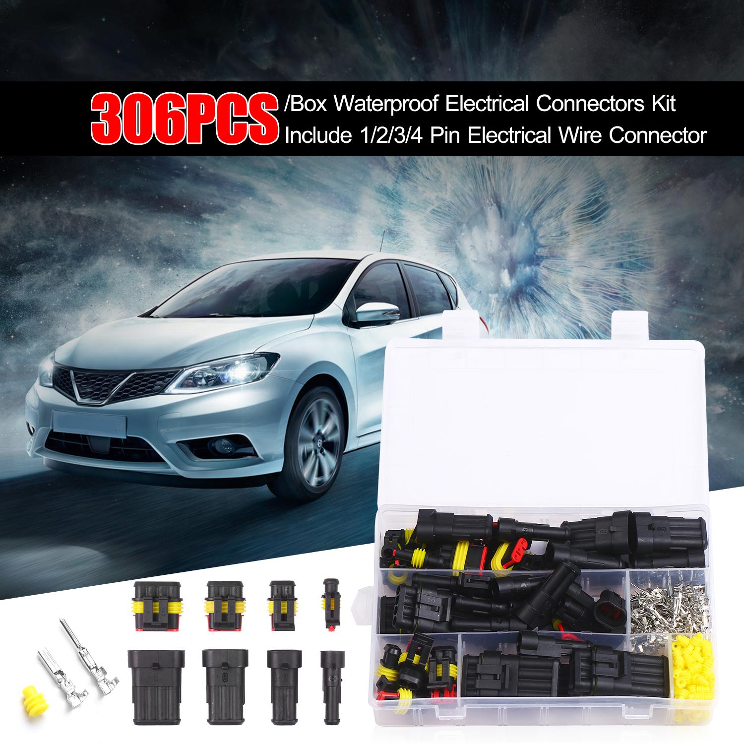 306PCS/Box Waterproof Electrical Connectors 1/2/3/4 Pin Electrical Terminals Pin Way Wire Connector Plug Connections for