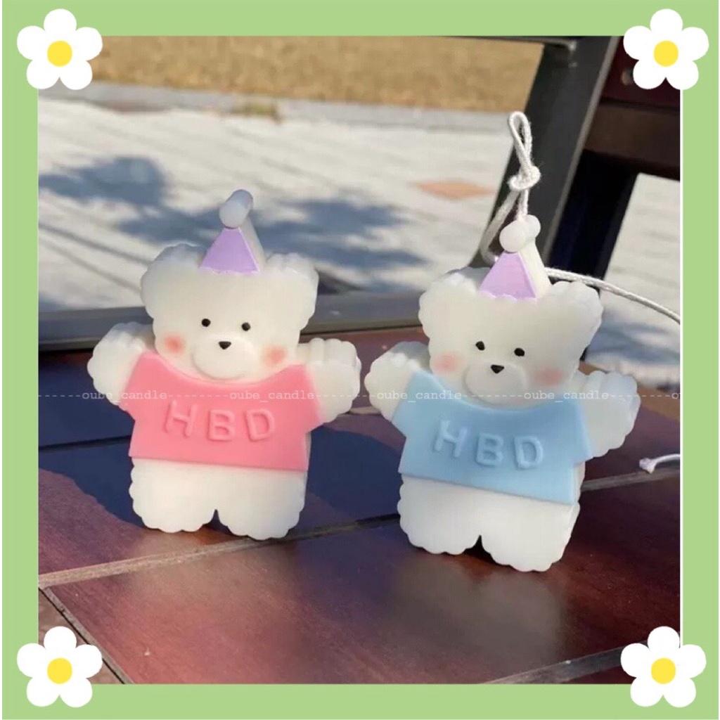 Nến Thơm Tinh Dầu Trang Trí Phòng Siêu Yêu Bé Gấu Happy Birthday Hàn Quốc - Quà Tặng - Trang Trí | Oube Candle NT3