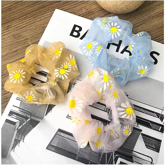 Dây buộc tóc in cúc họa mi tinh tế vòng lớn Scrunchies xinh xắn HD49