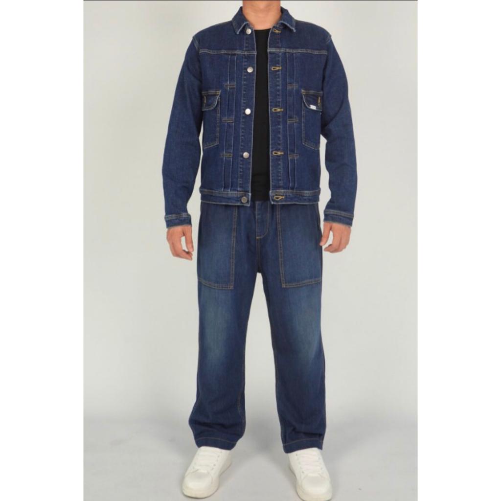 Áo Khoác jean denim, Áo Khoác bò Basic Xếp Ly JK3_ Unisex màu xanh và đen trơn basic dáng suông phong cách | Samma Jeans - Xanh đậm, Xanh đậm