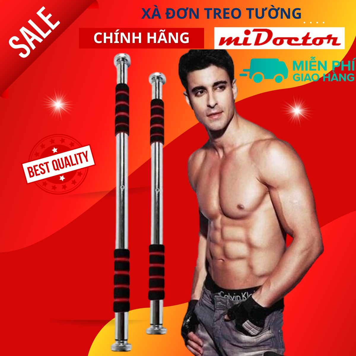 Thanh Tập Xà Đơn Treo Tường Gắn Cửa Nhiều Cỡ Từ 62-150cm Tùy Chỉnh Tập Gym Tập Thể Thao Chính Hãng miDoctor