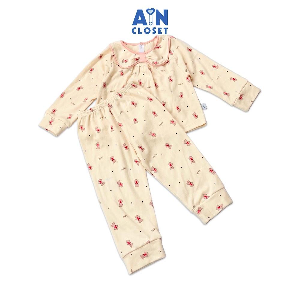 Bộ quần áo dài bé gái họa tiết Gấu Nhí nâu thun cotton - AICDBGNODZQ9 - AIN Closet