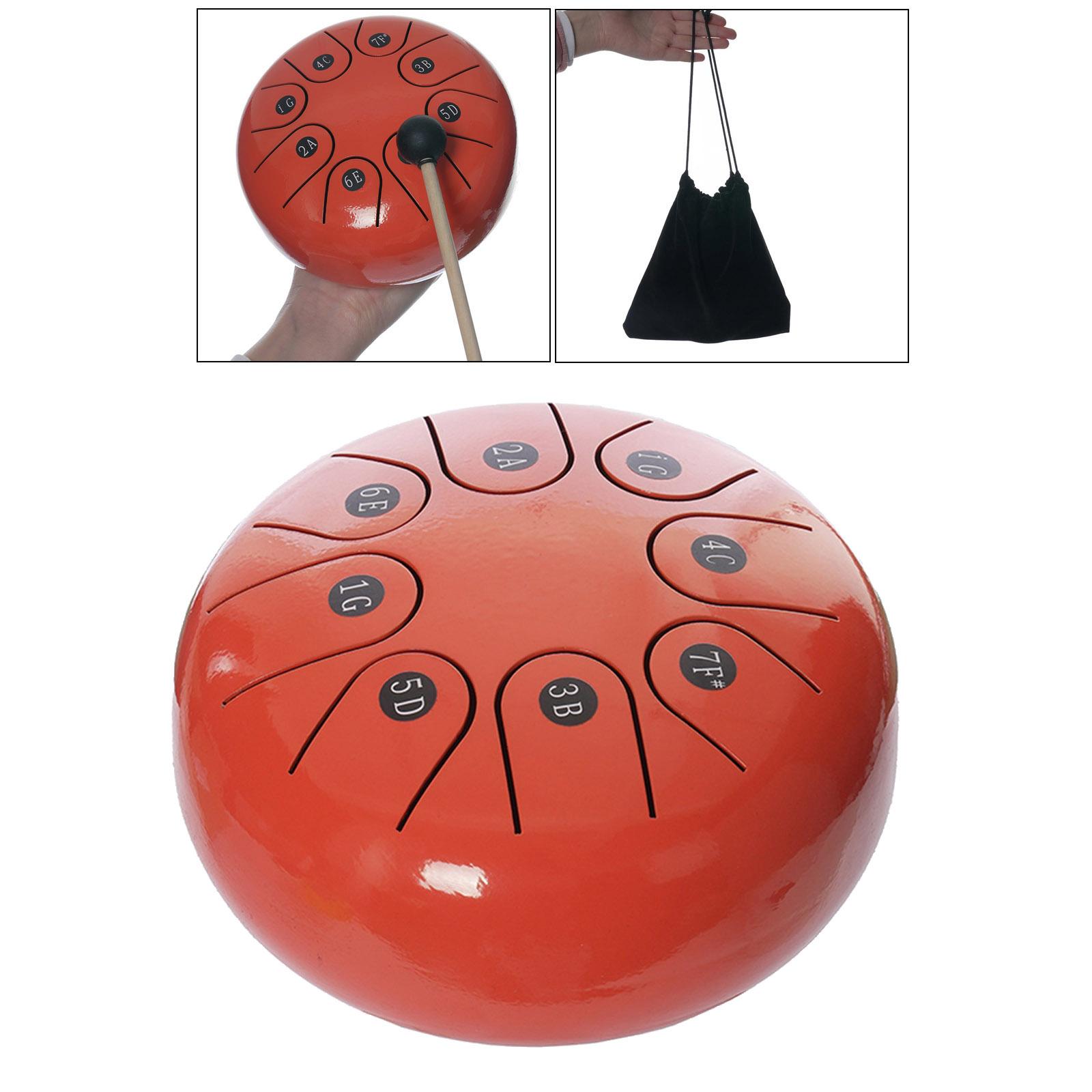 Steel Tongue Drum, 8 Notes 6 inch C-Key Handpan Hand Drums with Travel Bag, Mallets, for Meditation, Entertainment, Music and Gift, Orange