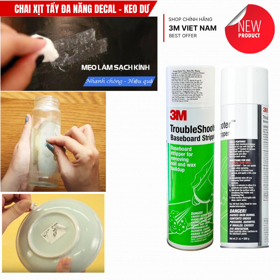 Chai Tẩy Đa Năng Keo Decal ...Tường, Sàn, Vách ngăn, Nhựa Vinyl. Sợi thủy tinh Gốm, sứ, Đá. Cẩm thạch 3M TroubleShooter - 21OZ/ 600g