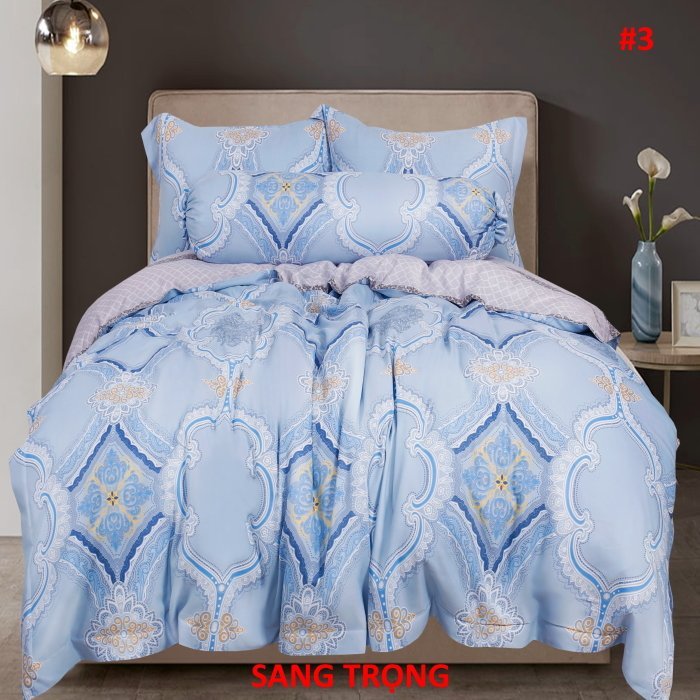 Bộ chăn ga gối 5 món 100%Tencel Nano Họa tiết Royal, sang trọng, siêu mát mịn - 5 Món - Ga 1m8x2m
