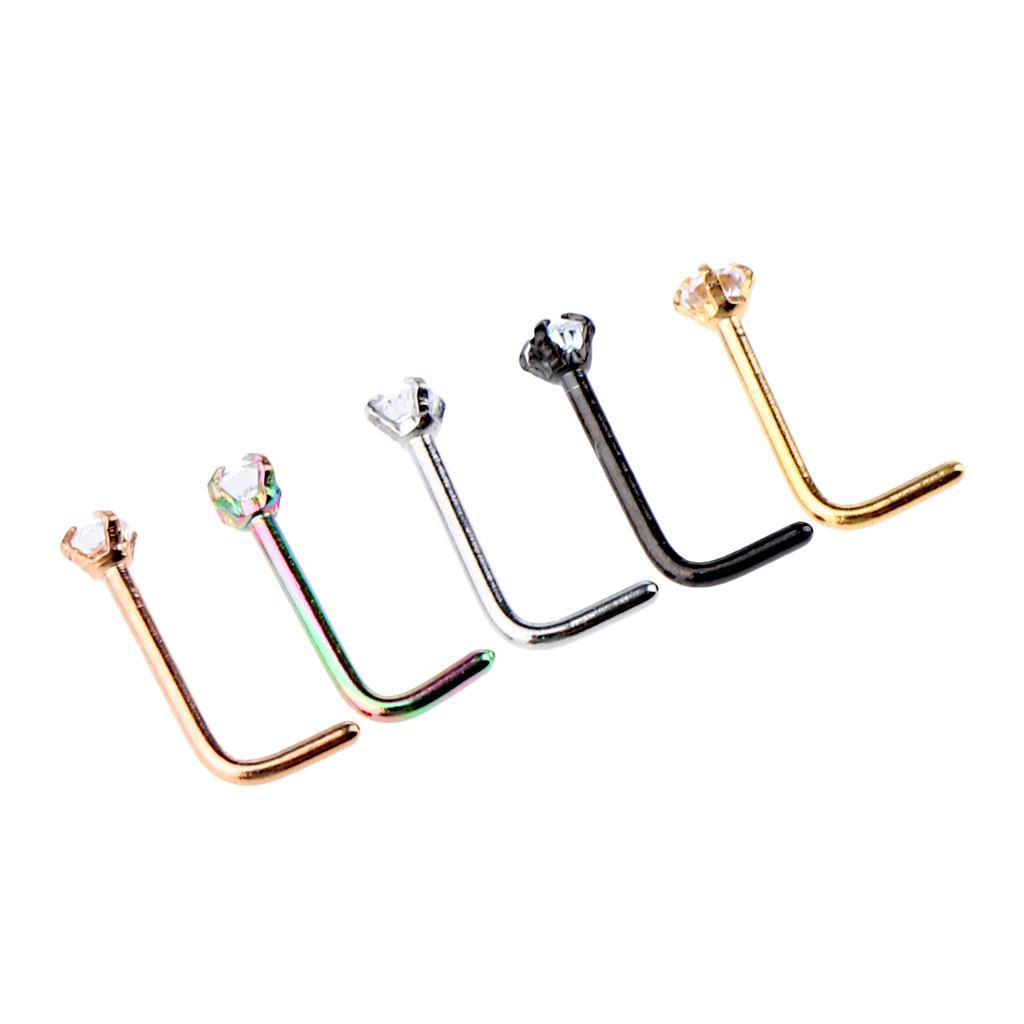 2-7pack 5 Pieces Stainless Steel L Shaped Nose Stud Rings Bar Body Piercing 20g