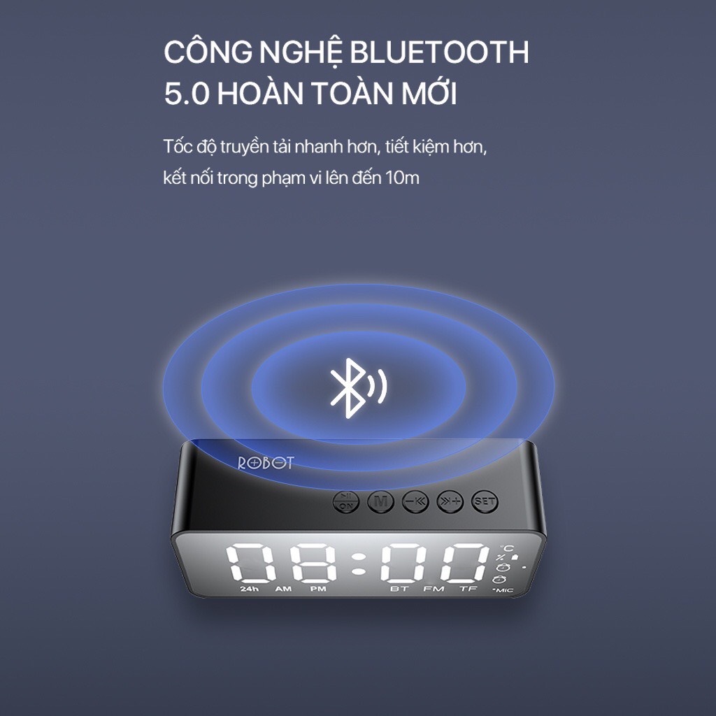 Loa Bluetooth 5.0 ROBOT RB150 Màn Hình LED Kiêm Đồng Hồ Báo Thức - Nghe FM - Hỗ Trợ Thẻ Nhớ - Hàng Chính Hãng