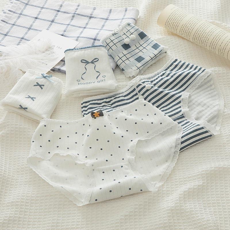 Quần Lót Nữ ️ Quần Cotton Nữ Gân Tăm Dễ Thương Kháng Khuẩn 0126
