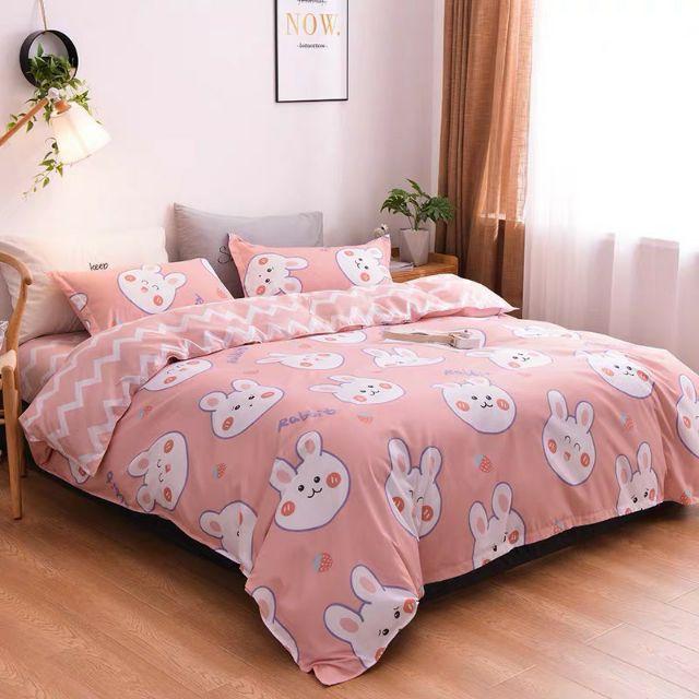 Bộ Chăn Ga Gối Thỏ Mặt Tròn Cotton Poly