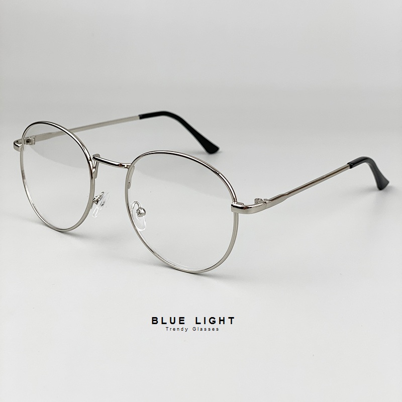 Kính Giả Cận, Gọng Kính Cận Nam Nữ Dáng Tròn Gọng Bạc Không Độ Hàn Quốc - BLUE LIGHT SHOP