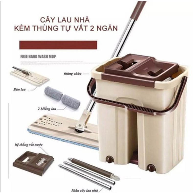 Bộ cây lau nhà tự vắt 2 ngăn tiện lợi [Thùng lớn] MYSUTA