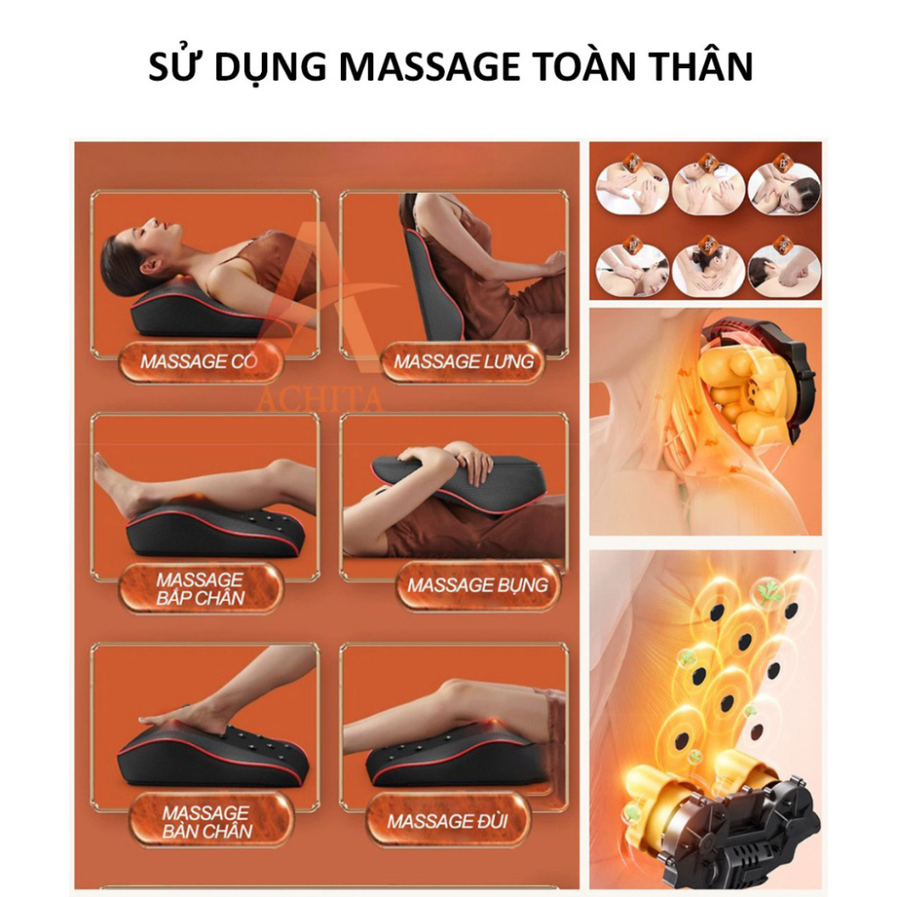 Gối Massage Cổ Vai Gáy Hồng Ngoại RULAX RL19 Phiên Bản Cao Cấp Kết Hợp Massage Thảo Dược, Nam Châm, Rung, Điều Khiển Tiện Lợi